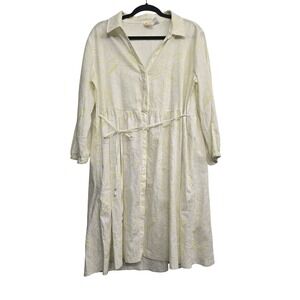 C&C California Linen Shirt Dress L Coastal‎ Grandma Boho Cottagecore Effortless